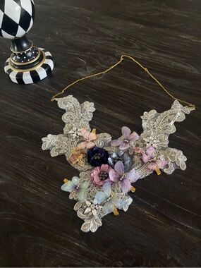 Floral Lace Statement Necklace in Pastel Colors by